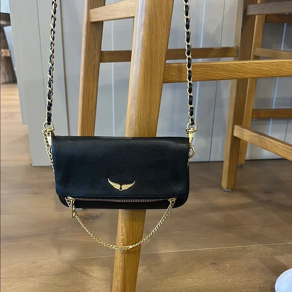 Zadig & Voltaire rock nano clutch, Black Crossbody Bag with Gold Accents - Picture 1 of 5